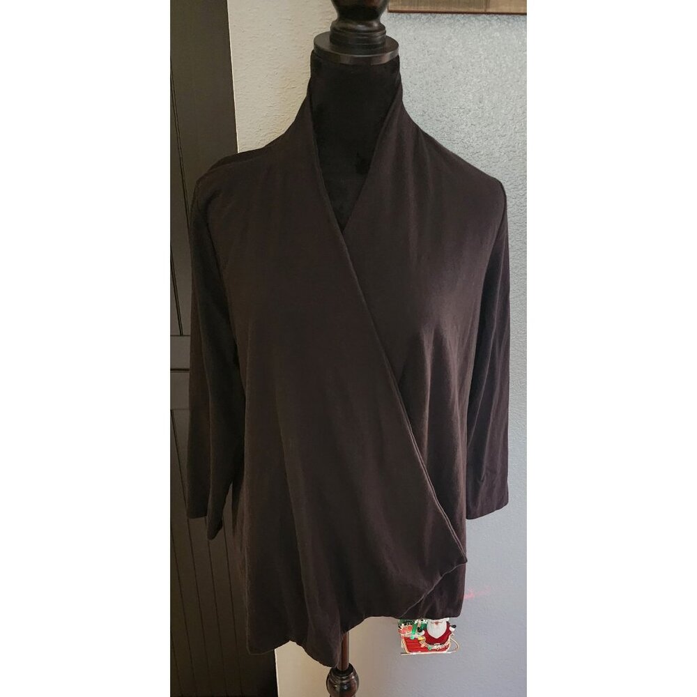 Charter Club Womens Black Open‎ Front Cardigan With 3/4 Sleeves Size Large